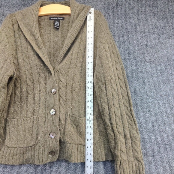 Marina Luna Women's Cable Knit Cardigan Sweater Green XL Shawl Collar Lambswool - Picture 10 of 12
